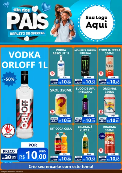 Modelo de Encarte para Encarte A4 Vertical com o tema Dia Dos Pais Repleto de Ofertas para Distribuidora de bebidas