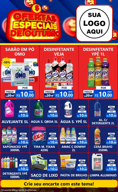 Modelo de Encarte para Encarte Grande com o tema Ofertas Especiais de Outubro para Produtos de Limpeza