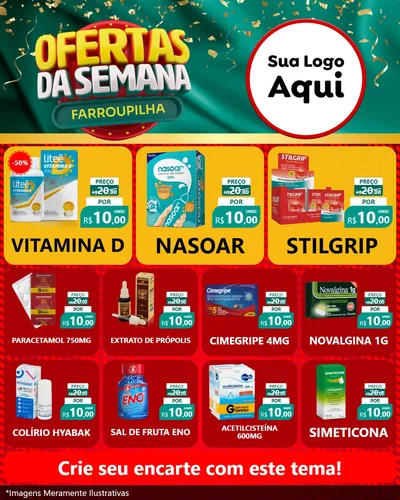 Modelo de Rede Social para Feed Instagram com o tema Ofertas da Semana Farroupilha para Farmácia