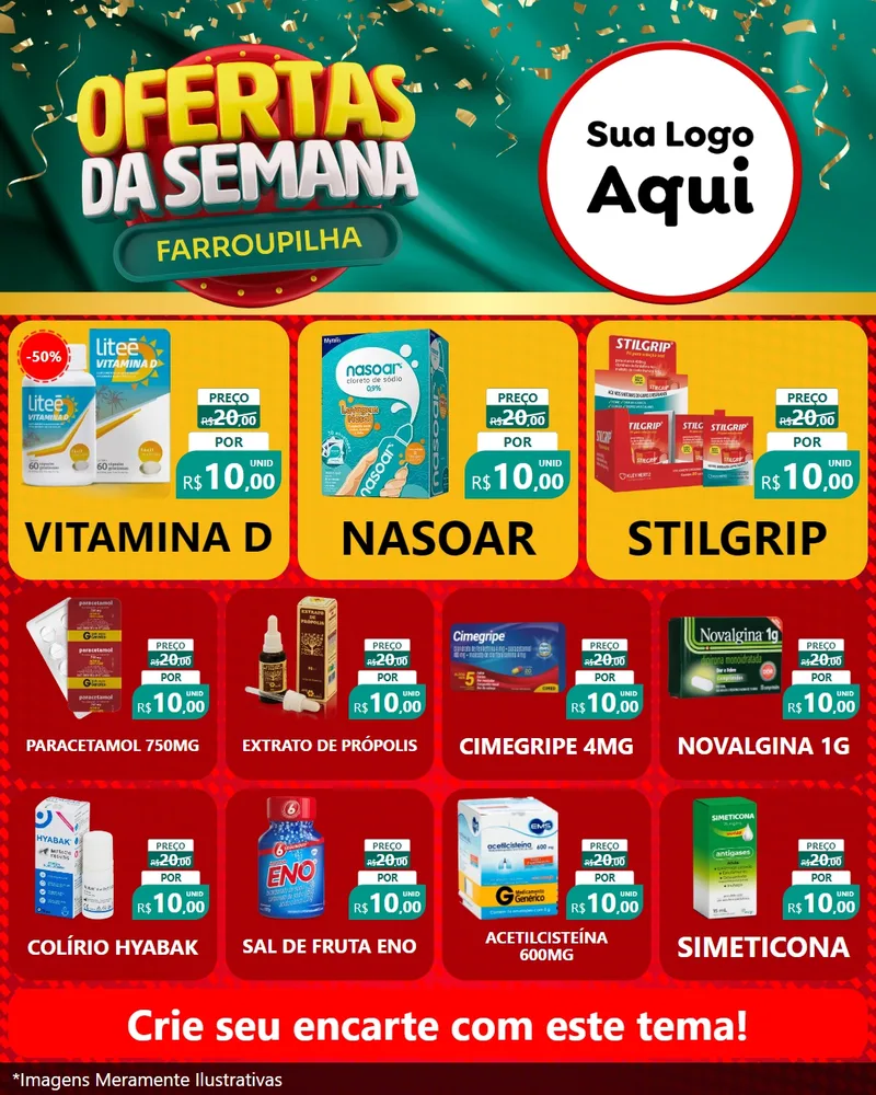Modelo de Rede Social para Feed Instagram com o tema Ofertas da Semana Farroupilha para Farmácia