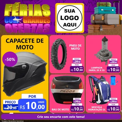 Modelo de Rede Social para Feed Facebook com o tema Férias com Grandes Ofertas para Moto peças