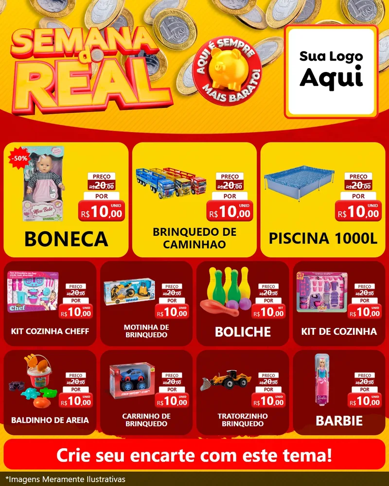 Modelo de Rede Social para Feed Instagram com o tema Semana do Real para Brinquedos