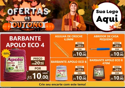 Modelo de Encarte para Encarte A4 Horizontal com o tema Ofertas de Outono para Armarinho e Aviamentos