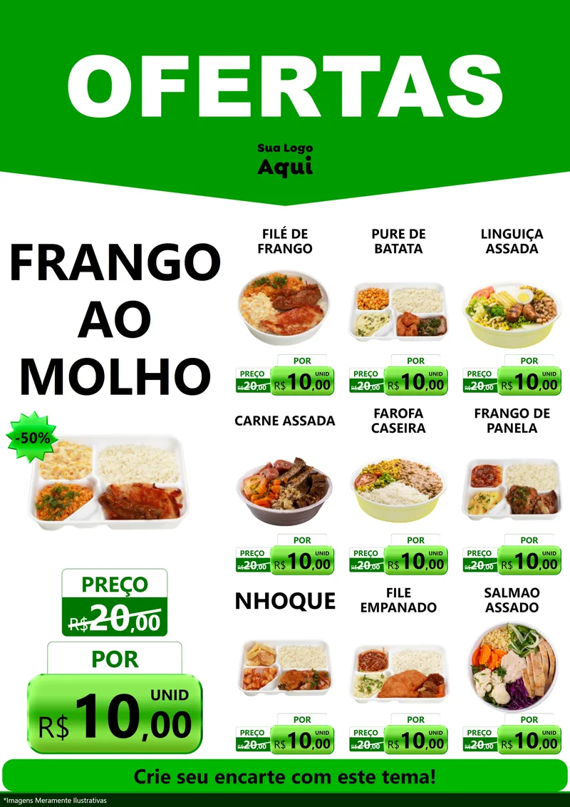 Modelo de Encarte para Encarte A4 Vertical com o tema Ofertas Verde Cartaz para Restaurante