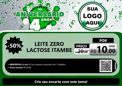 Modelo de Cartaz para Cartaz A4 Horizontal com o tema Promoção de Aniversário - 4 Anos para Frios e Laticínios
