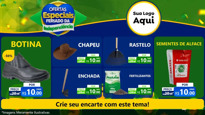 Modelo de TV para TV Horizontal com o tema Ofertas Especiais Feriado da Independência para Agropecuária