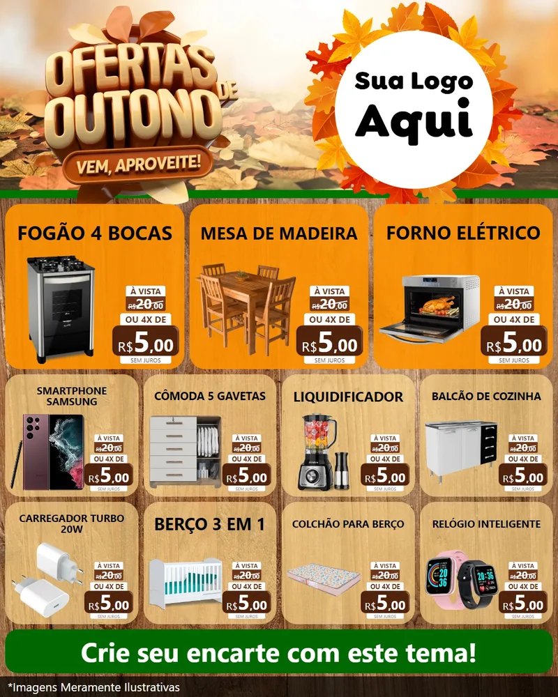 Modelo de Rede Social para Feed Instagram com o tema Ofertas de Outono - Vem, Aproveite! para Móveis e Eletro
