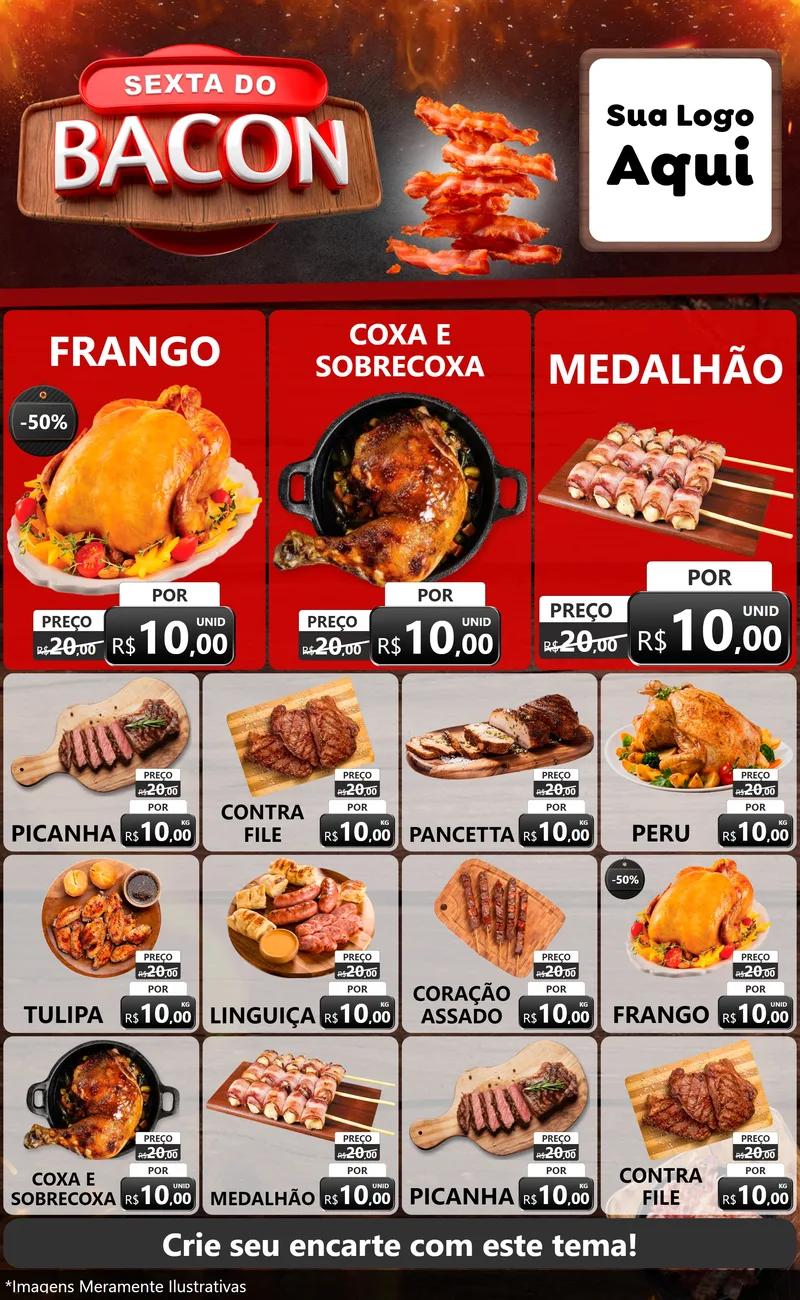 Modelo de Encarte para Encarte Grande com o tema Sexta do Bacon para Assados