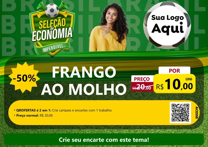 Modelo de Cartaz para Cartaz A4 Horizontal com o tema Seleção de Economia - Copa para Restaurante