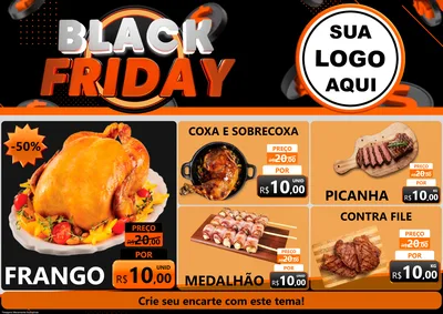Modelo de Encarte para Encarte A4 Horizontal com o tema Black Friday para Assados