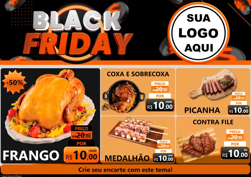 Modelo de Encarte para Encarte A4 Horizontal com o tema Black Friday para Assados