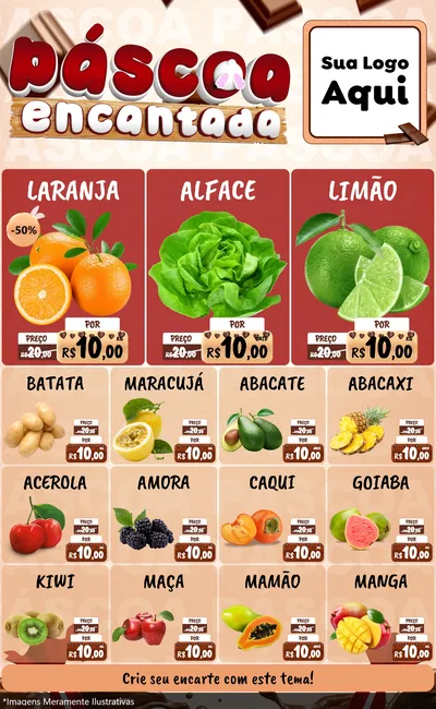 Modelo de Encarte para Encarte Grande com o tema Páscoa Encantada para Hortifrúti
