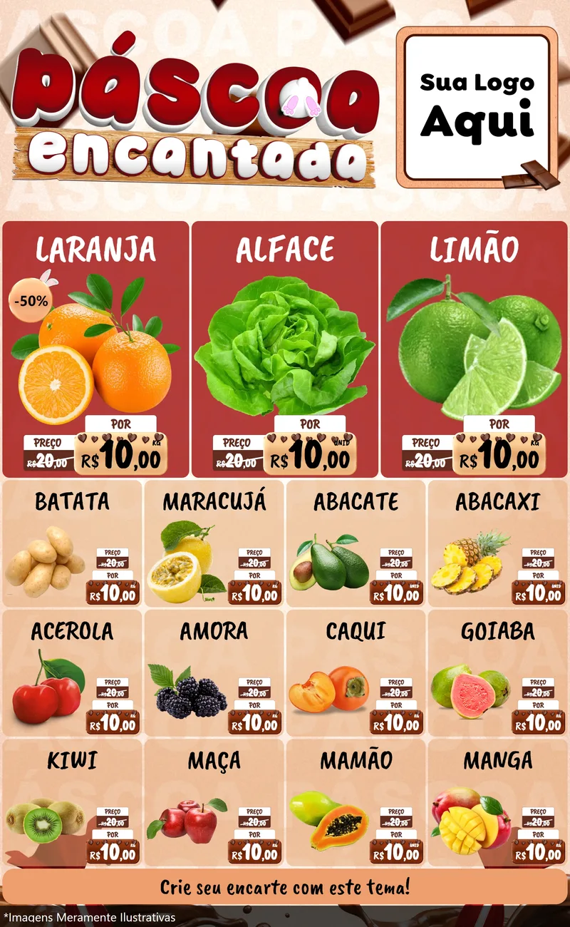 Modelo de Encarte para Encarte Grande com o tema Páscoa Encantada para Hortifrúti