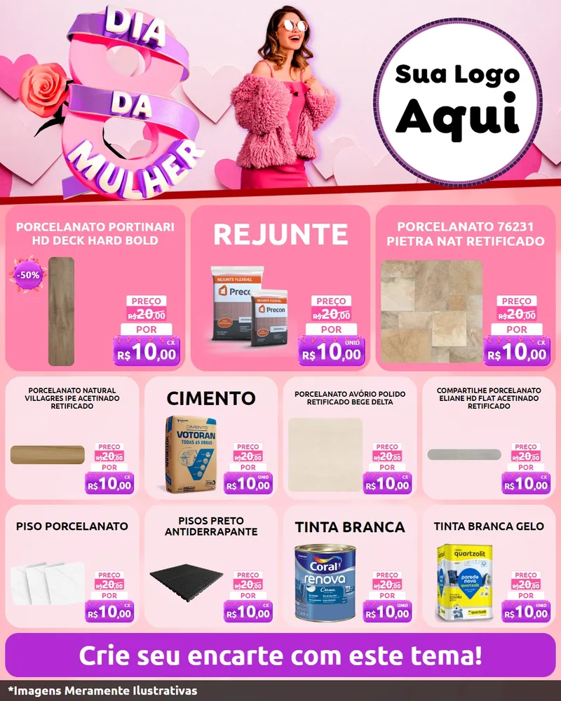 Modelo de Rede Social para Feed Instagram com o tema Dia da Mulher para Pisos e revestimentos