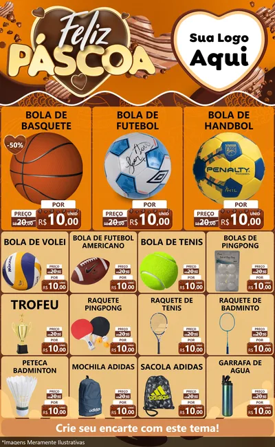 Modelo de Encarte para Encarte Grande com o tema Feliz Páscoa para Artigos Esportivos