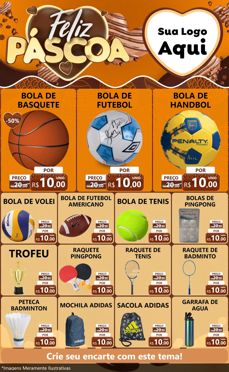 Modelo de Encarte para Encarte Grande com o tema Feliz Páscoa para Artigos Esportivos
