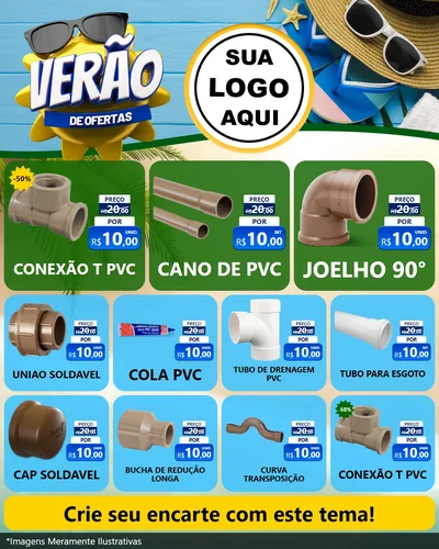 Modelo de Rede Social para Feed Instagram com o tema Verão de Ofertas para Tubos e conexões