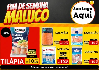 Modelo de Encarte para Encarte A4 Horizontal com o tema Final de Semana Maluco para Peixaria