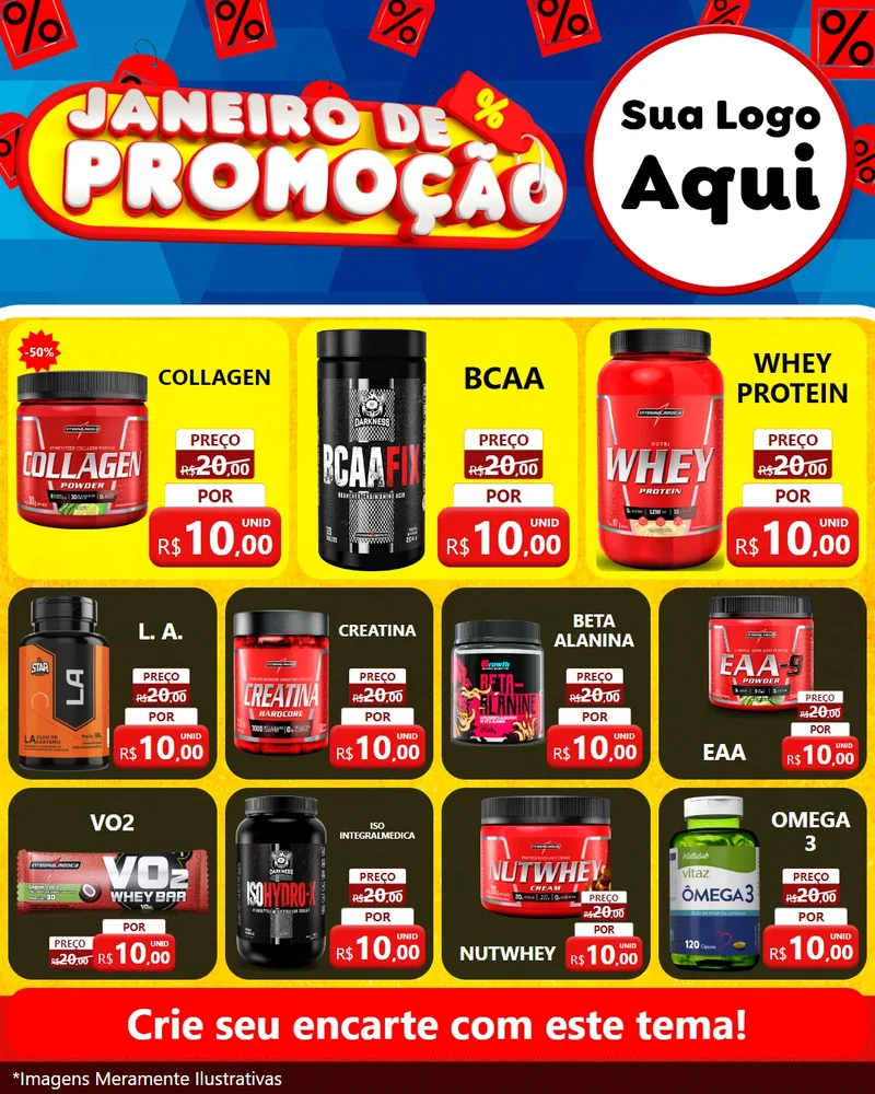 Modelo de Rede Social para Feed Instagram com o tema Janeiro de Promoção para Suplementos alimentares