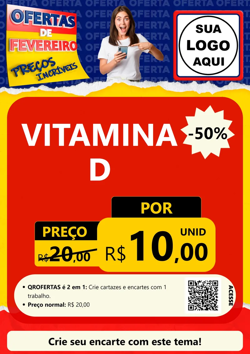 Modelo de Cartaz para Cartaz A4 Vertical com o tema Ofertas de Fevereiro - Preços Incríveis para Farmácia