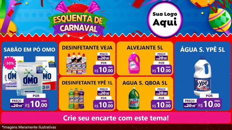 Modelo de TV para TV Horizontal com o tema Esquenta de Carnaval para Produtos de Limpeza