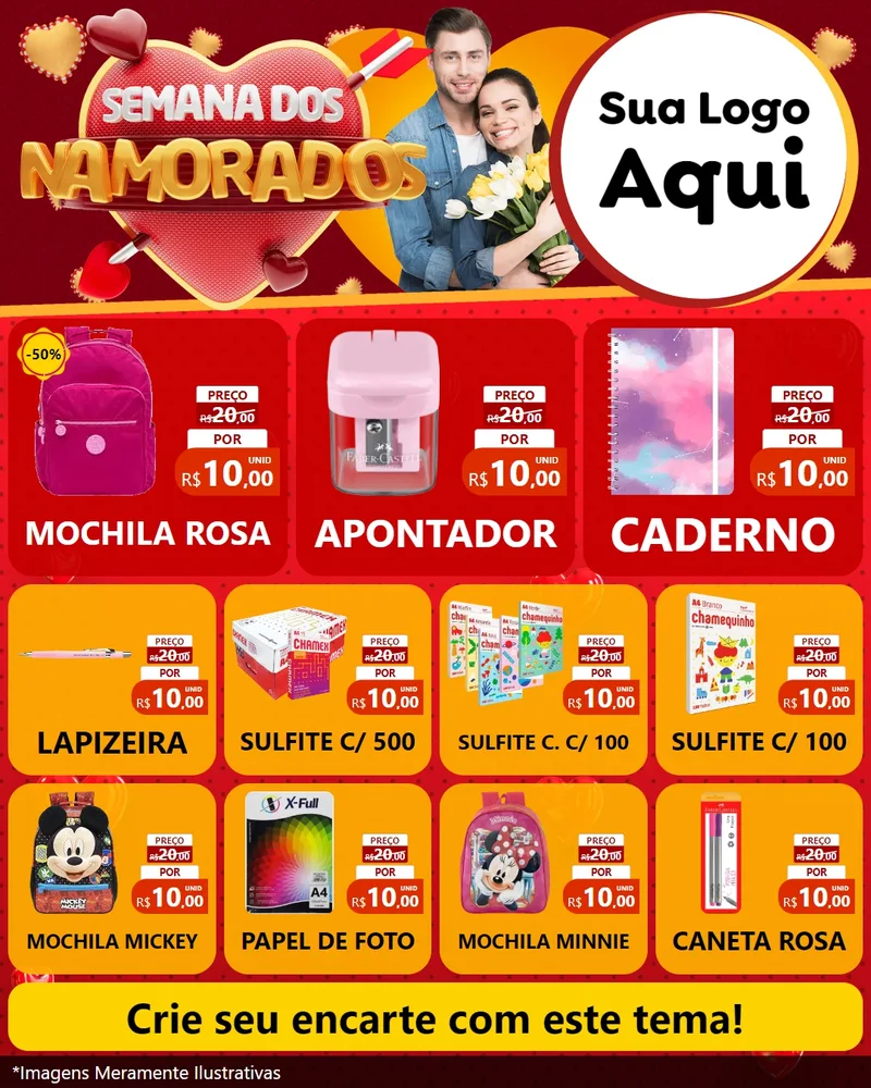 Modelo de Rede Social para Feed Instagram com o tema Semana dos Namorados para Papelaria