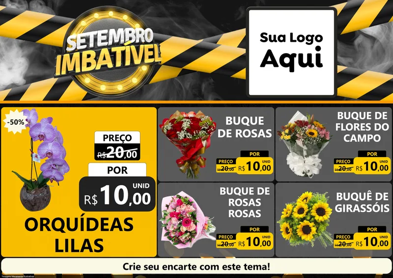Modelo de Encarte para Encarte A4 Horizontal com o tema Setembro Imbatível para Floricultura e jardim