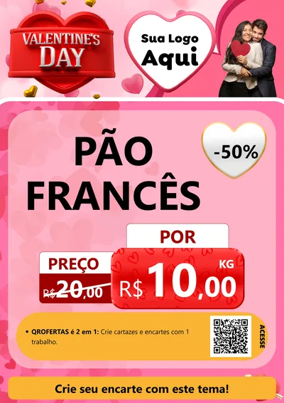 Modelo de Cartaz para Cartaz A4 Vertical com o tema Valentine's Day para Padaria