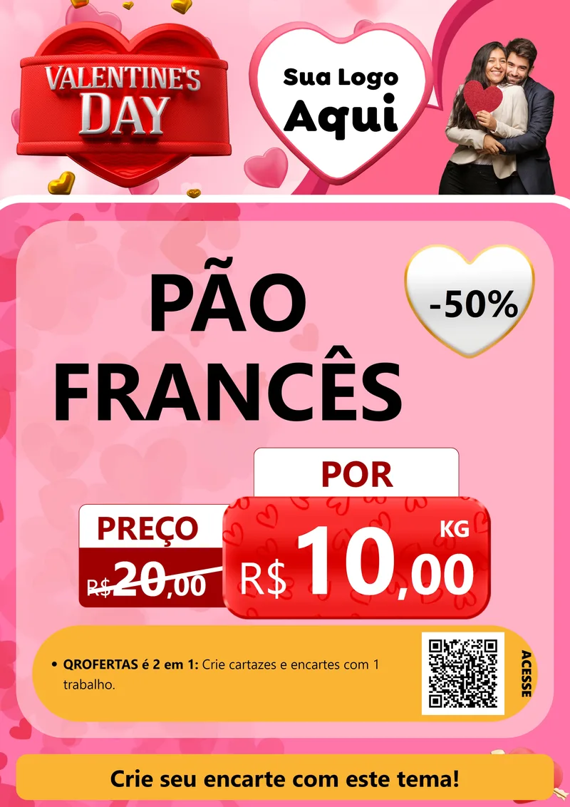 Modelo de Cartaz para Cartaz A4 Vertical com o tema Valentine's Day para Padaria
