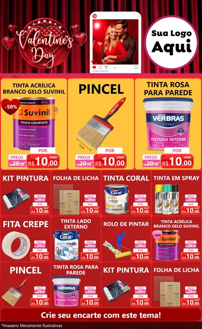 Modelo de Encarte para Encarte Grande com o tema Valentine's Day para Tintas e Ferramentas