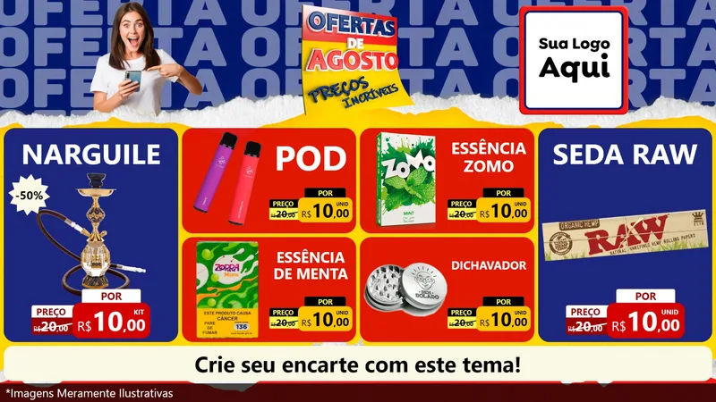 Modelo de TV para TV Horizontal com o tema Ofertas de Agosto - Preços Incríveis para Tabacaria