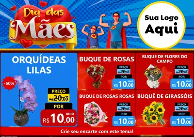 Modelo de Encarte para Encarte A4 Horizontal com o tema Dia das Mães para Floricultura e jardim