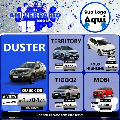 Modelo de Rede Social para Feed Facebook com o tema Promoção de Aniversário - 15 Anos para Concessionaria de Carros