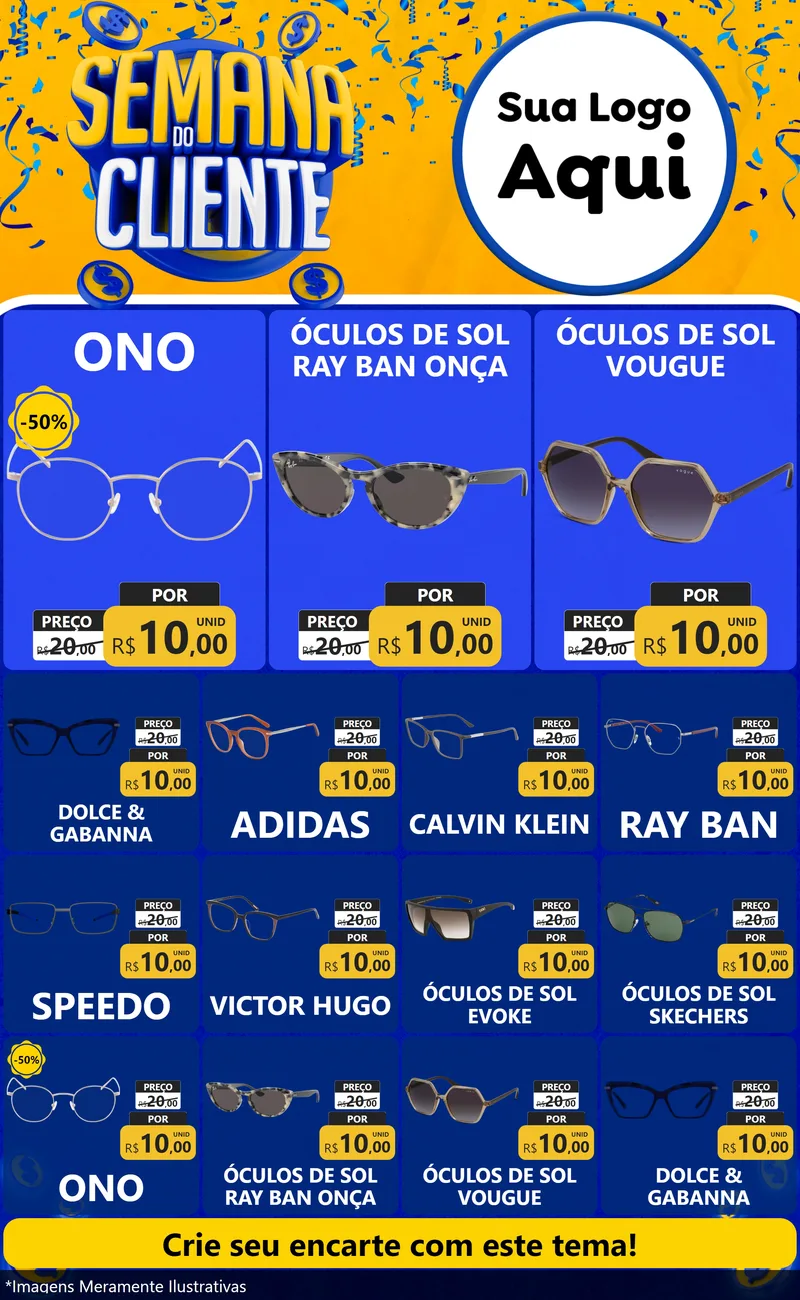 Modelo de Encarte para Encarte Grande com o tema Semana do Cliente para Óticas