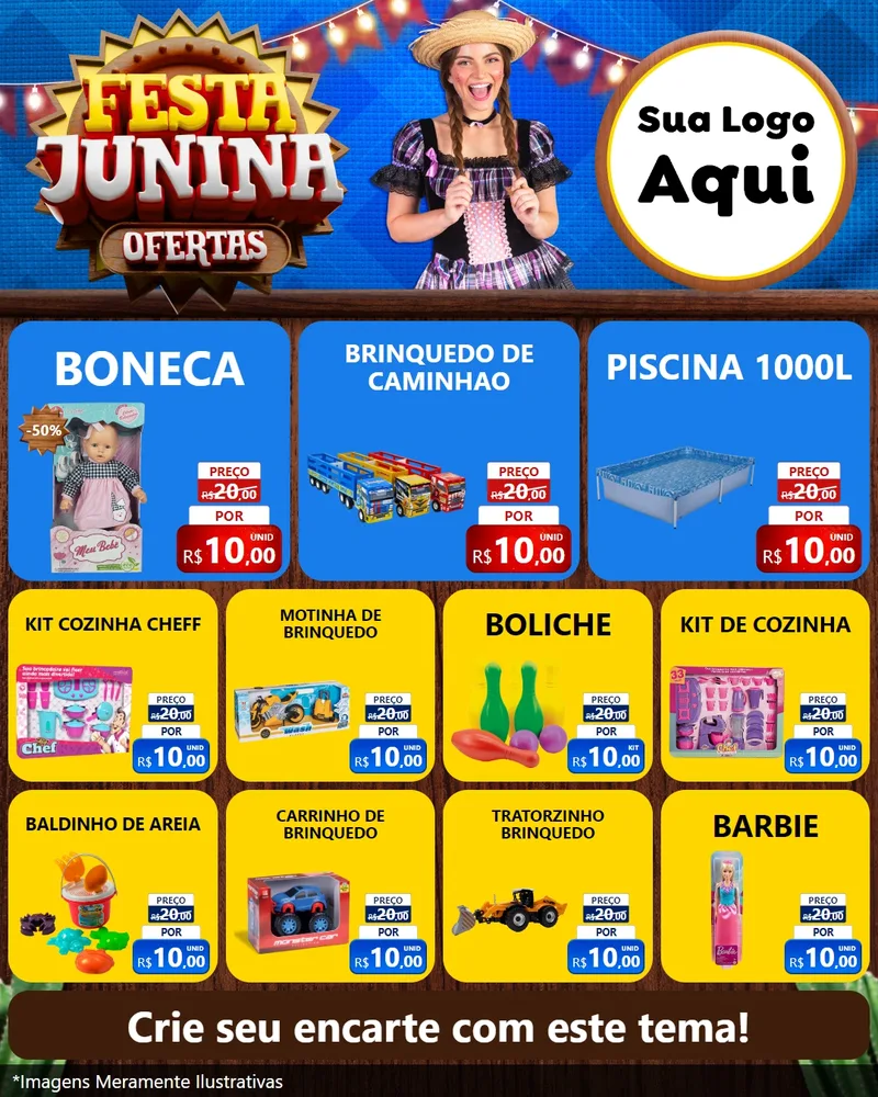 Modelo de Rede Social para Feed Instagram com o tema Festa Junina Ofertas para Brinquedos