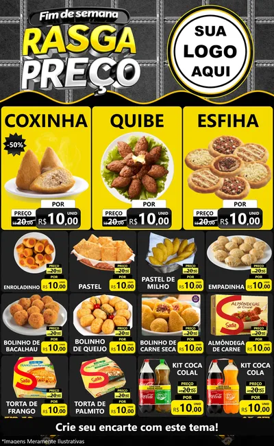 Modelo de Encarte para Encarte Grande com o tema Fim de Semana Rasga Preço para Salgadaria