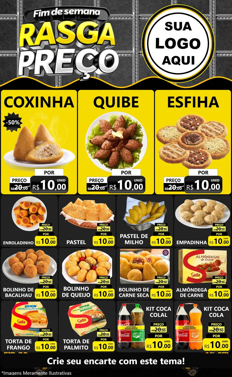 Modelo de Encarte para Encarte Grande com o tema Fim de Semana Rasga Preço para Salgadaria