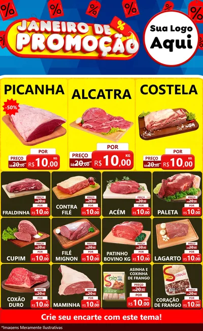 Modelo de Encarte para Encarte Grande com o tema Janeiro de Promoção para Açougue