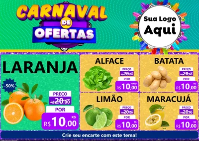 Modelo de Encarte para Encarte A4 Horizontal com o tema Carnaval de Ofertas para Hortifrúti