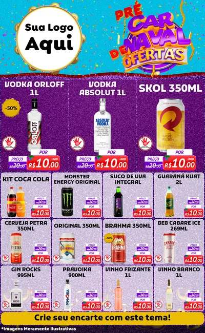 Modelo de Encarte para Encarte Grande com o tema Pré Carnaval de Ofertas para Distribuidora de bebidas
