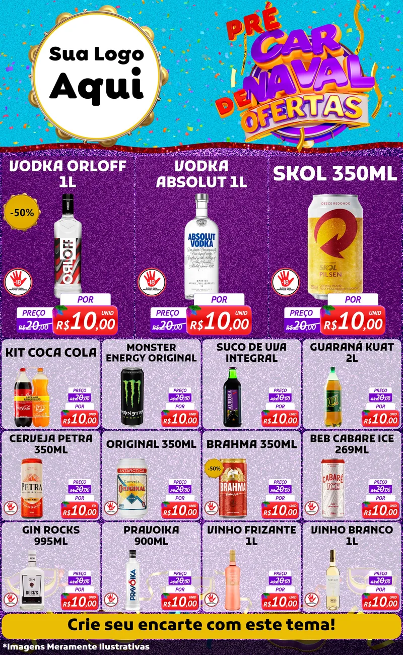 Modelo de Encarte para Encarte Grande com o tema Pré Carnaval de Ofertas para Distribuidora de bebidas