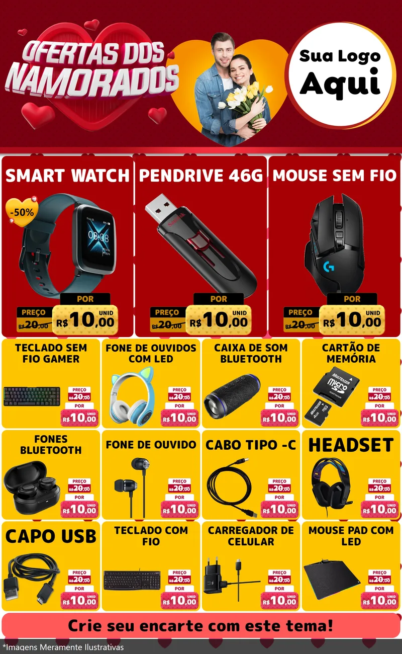 Modelo de Encarte para Encarte Grande com o tema Ofertas Dos Namorados para Informática