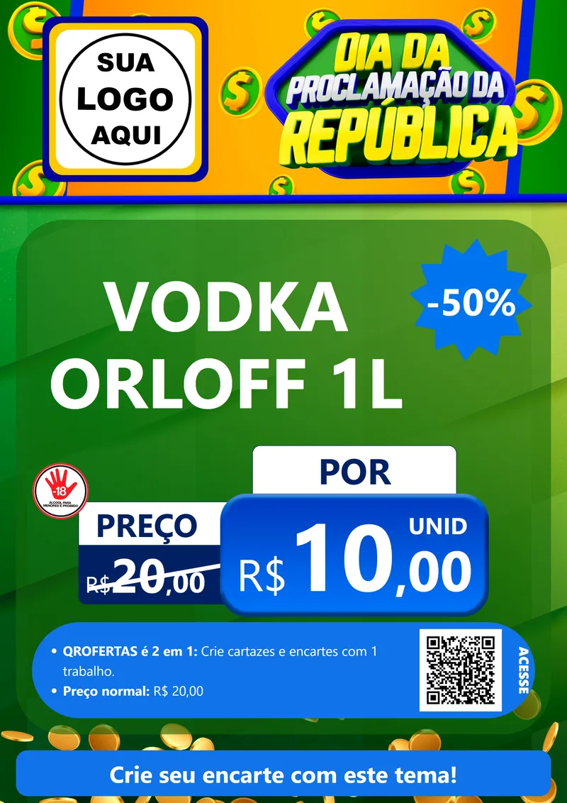 Modelo de Cartaz para Cartaz A4 Vertical com o tema Dia Da Proclamação da República para Distribuidora de bebidas