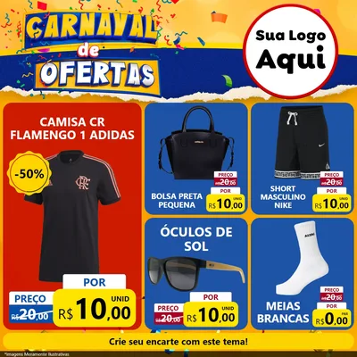 Modelo de Rede Social para Feed Facebook com o tema Carnaval de Ofertas para Roupas e acessórios