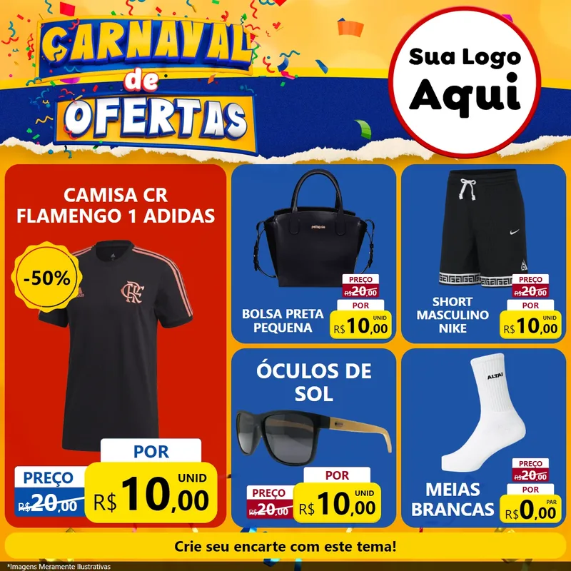 Modelo de Rede Social para Feed Facebook com o tema Carnaval de Ofertas para Roupas e acessórios