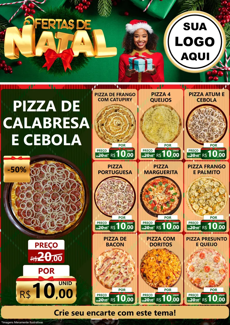 Modelo de Encarte para Encarte A4 Vertical com o tema Ofertas de Natal para Pizzaria