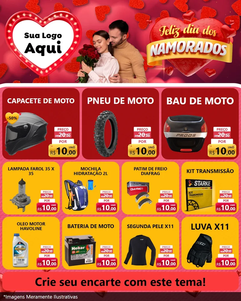 Modelo de Rede Social para Feed Instagram com o tema Feliz Dia Dos Namorados para Moto peças