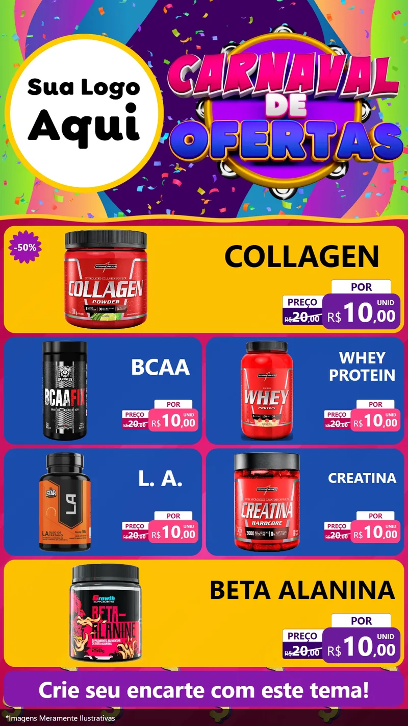 Modelo de TV para TV Vertical com o tema Carnaval de Ofertas para Suplementos alimentares