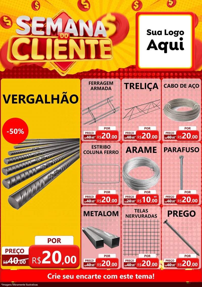 Modelo de Encarte para Encarte A4 Vertical com o tema Semana do Cliente para Ferragens