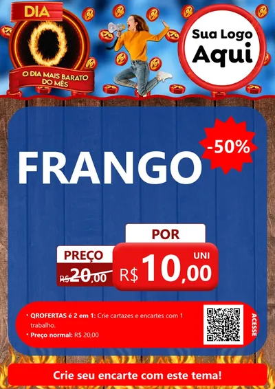 Modelo de Cartaz para Cartaz A4 Vertical com o tema Dia O - O Dia Mais Barato Do Mês para Assados